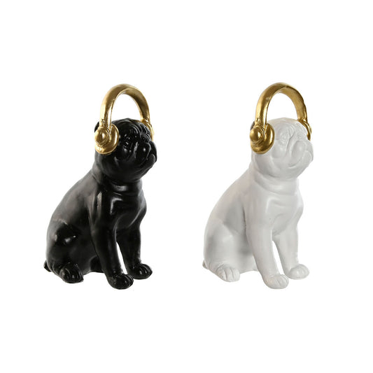 Decorative Figure Home ESPRIT White Black Golden Dog 12 x 18 x 30 cm (2 Units)