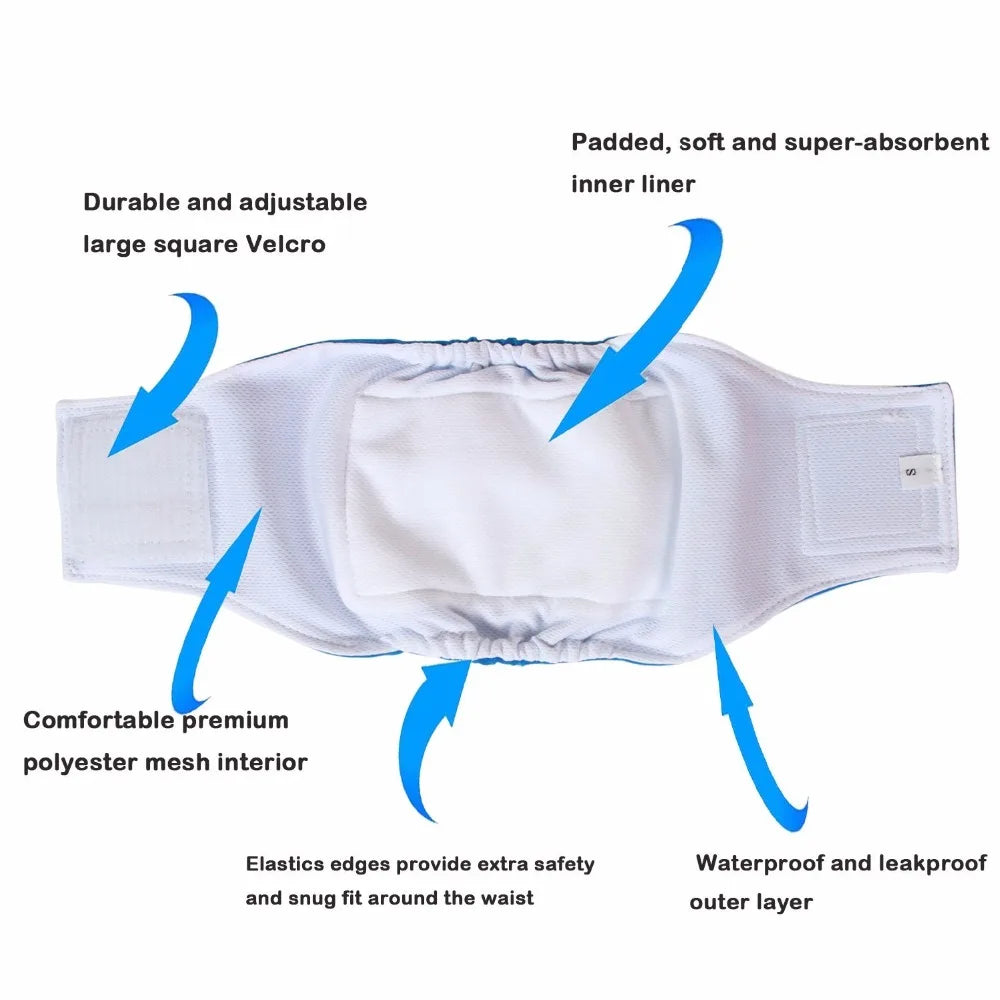 Ohbabyka Reusable Dog Diapers Durable & Washable Sanitary Belly Band Wraps Panties for Male Pet Waterproof Sanitary Underwear