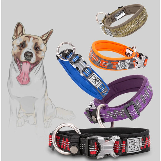 TRUELOVE Neoprene Padded Reflective Dog Collar (black, purple or orange) Tracker Tag Feature