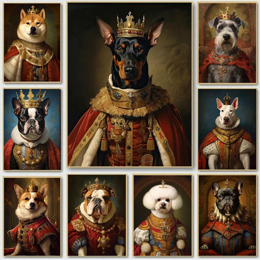 Modern Pet Portrait Aesthetics Wall Art Dog King Royal Animal Sail HD Oil On Canvas Posters And Prints Home Bedroom Decor Gifts