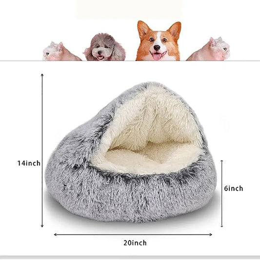 Soft Plush Pet Bed with Cover Round Bed Pet Mattress Warm Sleeping Nest Cave for Small Dogs