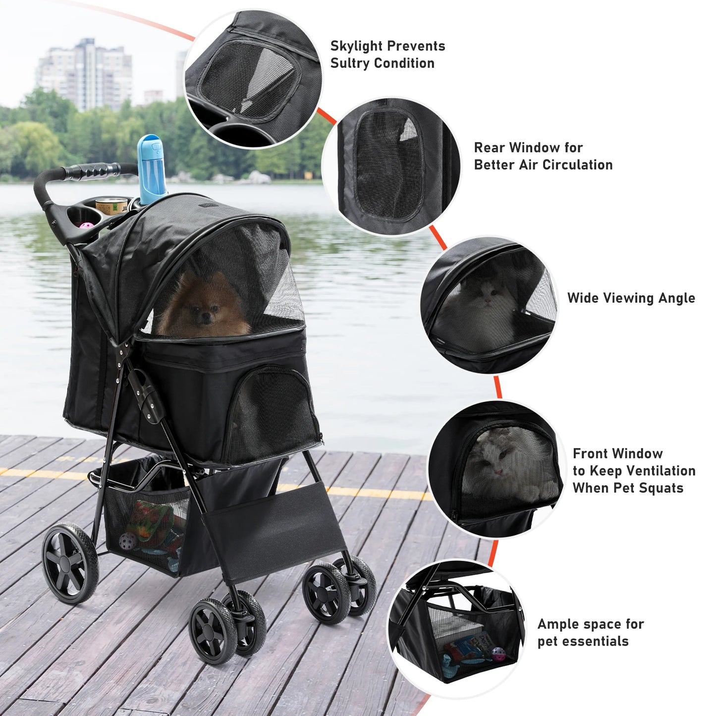 Foldable Pet Stroller Portable Dog Trolley Breathable Carrier for Dog Travel Walking Outdoor Dog Accessories