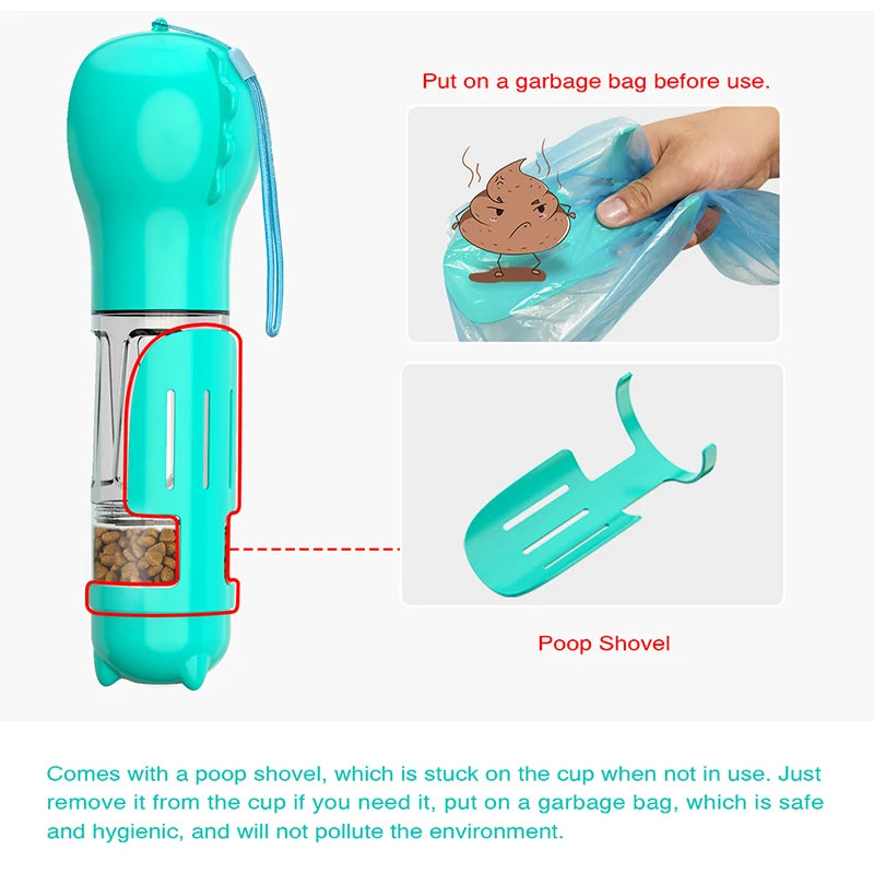 Portable Water Bottle Food Feeder & Poop Dispenser 3 In 1