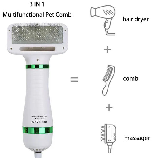 Pet Hair Dryer 2 with Slicker Brush Grooming for Cat and Dog Brush Professional Home Grooming Furry Drying Portable Dog Blower