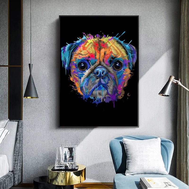 Abstract Watercolor French Bulldog Pug Posters Prints Canvas Painting Coloful Animal Dog Wall Art Picture Living Room Cuadros