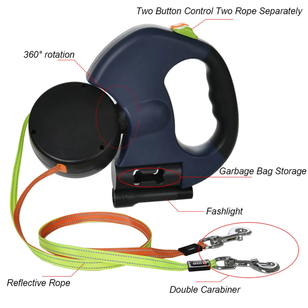 Dual Pet Retractable Leash Rope With LED Light (3m)