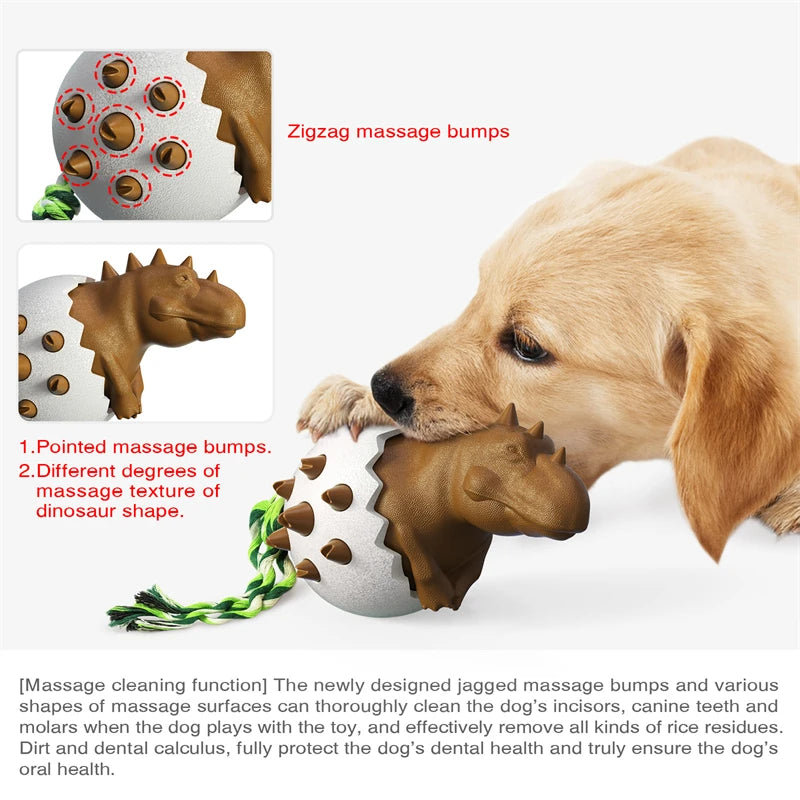 Dog Chew Toys Dinosaur Egg Shaped Bulldog Molar Toothbrush Stick Toy Anxiety Relief Interactive with Rope Pet  Intelligence Toys