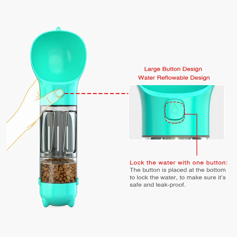 Portable Water Bottle Food Feeder & Poop Dispenser 3 In 1