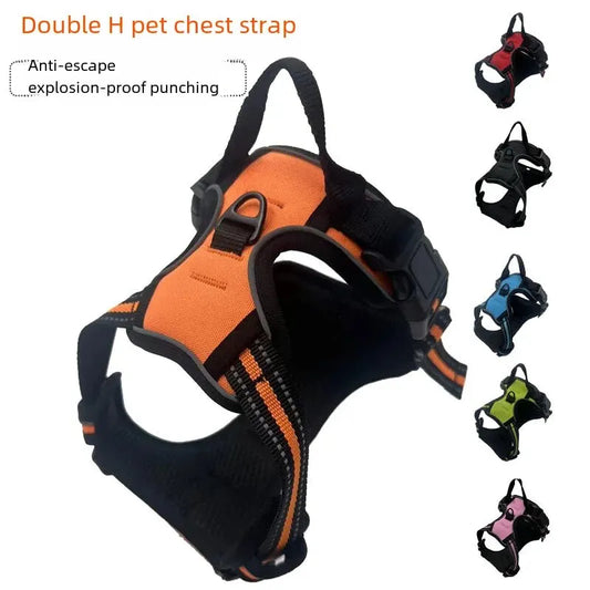 Double Layer Explosion Resistant Pet Dog Chest Back Leash Anti Escape Dog Back Strap Reflective Vest Chest Strap Rope