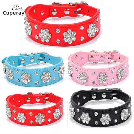 Shiny Rhinestone Pet Collar Adjustable Leather Dog Collar Strong and Durable with Rhinestones Plum for Small Large Dogs and Cats