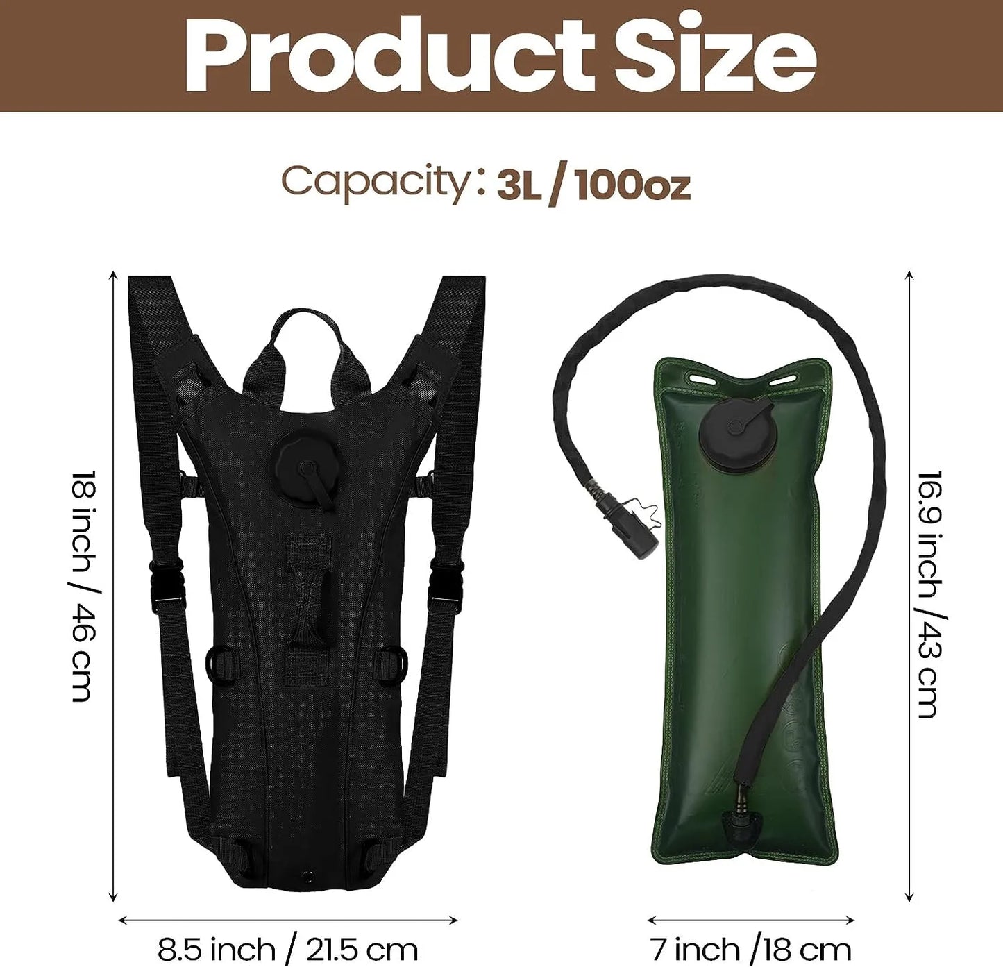 Tactical Hydration Pack Backpack Military Water-proof Nylon Water Bag with 3 Liter Bladder for Hiking Cycling Climbing