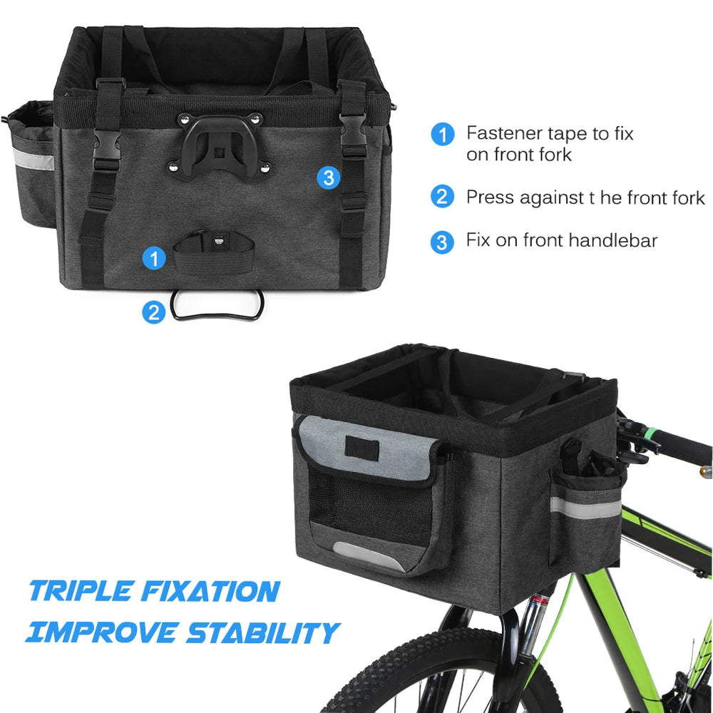 Foldable Bicycle Front Basket Removable Bike Basket DogCarrier Camping and Picnic Tote Bag