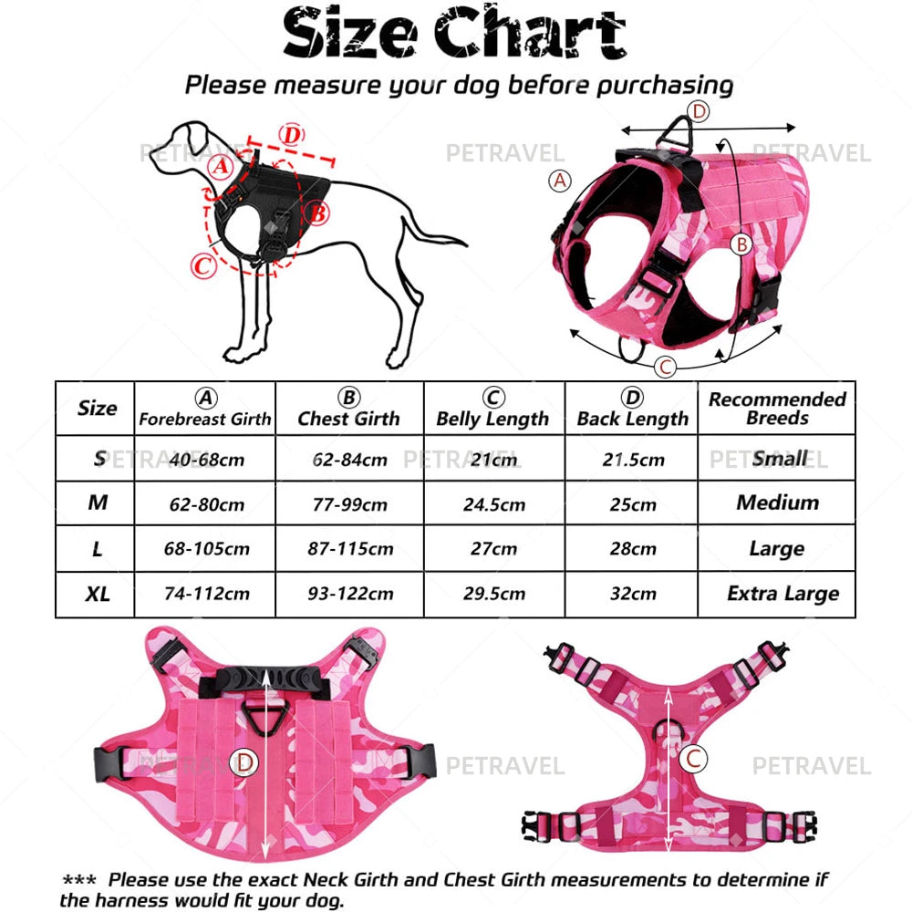 Pink Military Dog Harness & Leash
