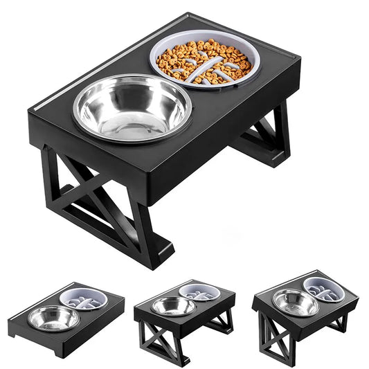 Double Elevated Bowls Stand 3 Adjustable Height