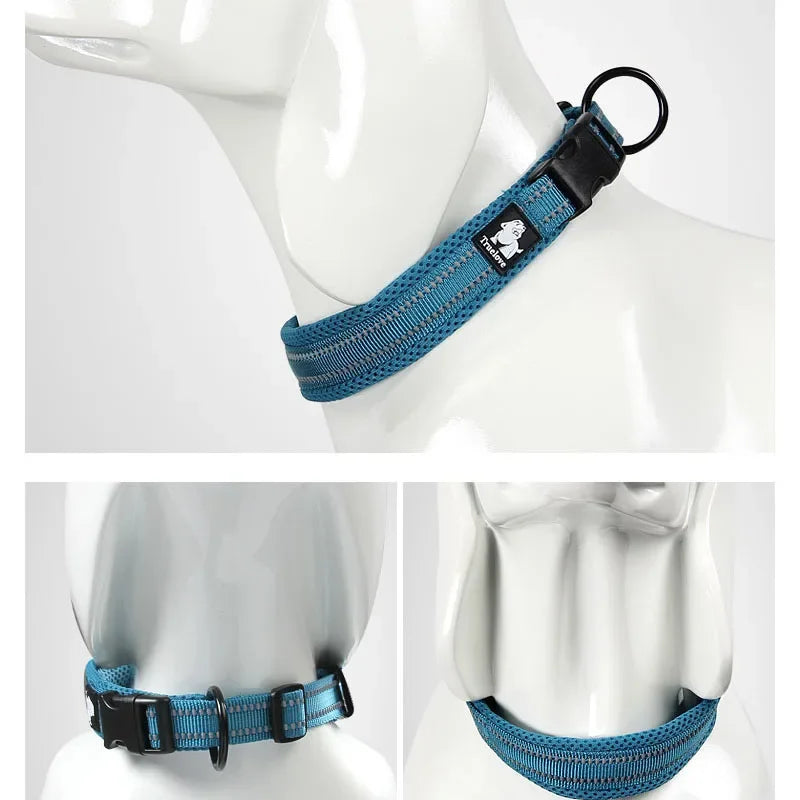 Truelove Adjustable Mesh Padded Dog Collar Reflective Nylon Durable Heavy Duty (black, neon yellow, red or gray) 8 sizes