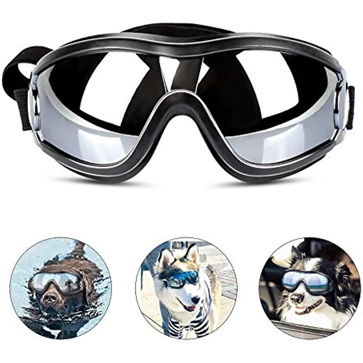 Dog Sunglasses Dog Goggles Adjustable Strap for Travel Skiing and Anti-Fog Dog Snow Goggles Pet Goggles for Medium to Large Dog