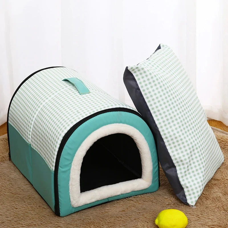 Enclosed Warm Dog Bed for Small Medium Dogs Foldable Waterproof Dog Cave House Removable Nest Basket Pet Supplies