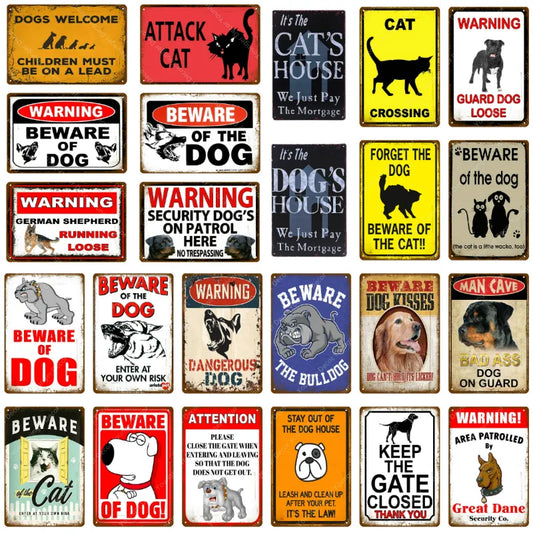 Waarschuwing Gevaar Metalen Borden Pas Op Voor De Hond Kat Poster Vintage Muur Plaque Pub Bar Huis Schilderen Man grot Decor YJ148