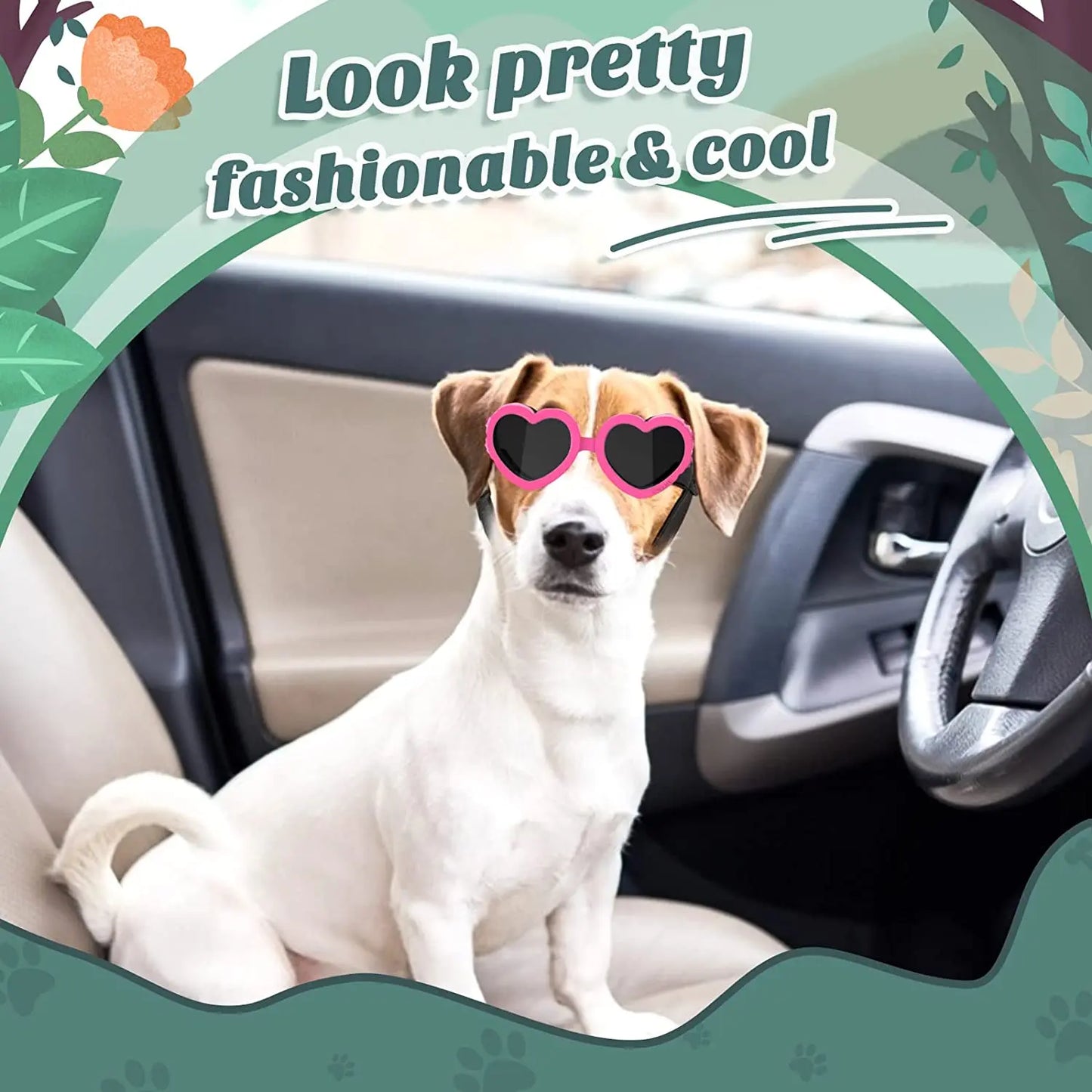 ATUBAN Zonnebril voor kleine honden, UV-beschermingsbril, Oogbescherming met verstelbare riem, Hondje, Hartvorm, Anticondens-zonnebril