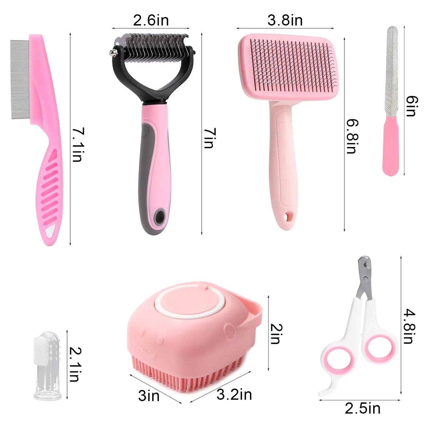 8-delige borstelverzorgingsset (met nagelknipper en vijlen, vlooienkam, shampoo-badborstel)