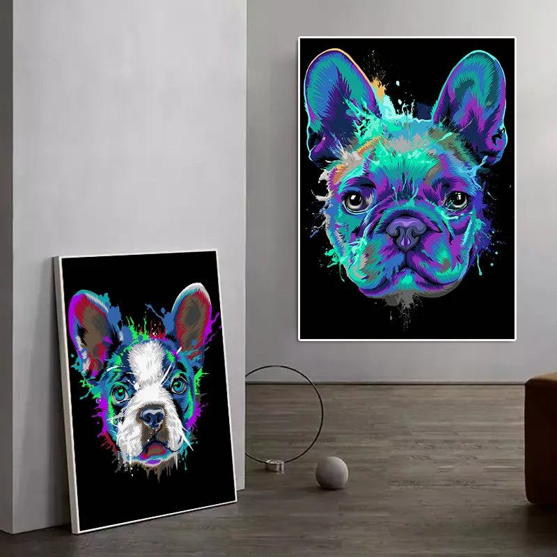 Abstracte aquarel Franse Bulldog Pug Posters Prints Canvas Schilderij Kleurrijk Dier Hond Wall Art Foto Woonkamer Cuadros