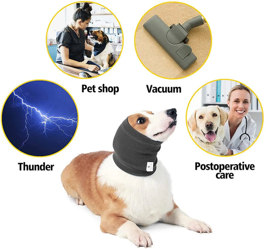 Oorbeschermers voor hondenverzorging, dierenoren, geluidsdicht, wasbaar, zeer elastisch, drukverlagend, rustgevende hondenoorkap, hondensjaal