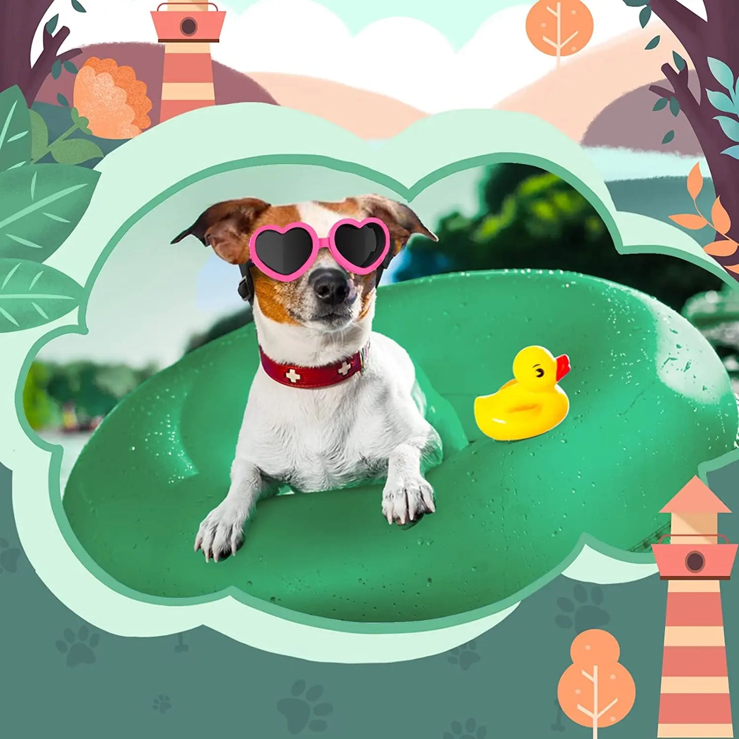 ATUBAN Zonnebril voor kleine honden, UV-beschermingsbril, Oogbescherming met verstelbare riem, Hondje, Hartvorm, Anticondens-zonnebril