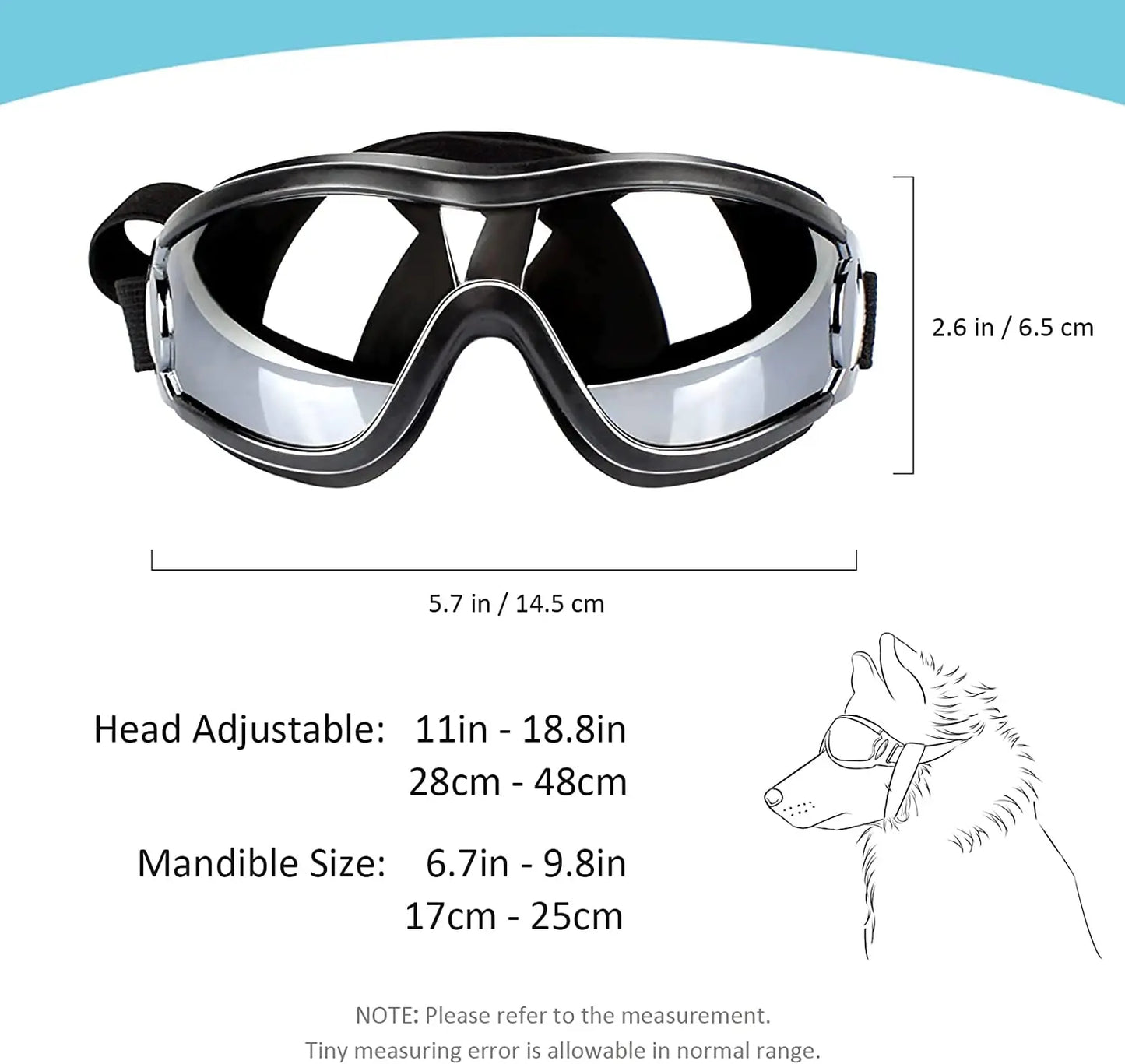 Hondenzonnebril Hondenbril Verstelbare riem voor reizen Skiën en anticondens Hondensneeuwbril Huisdierenbril voor middelgrote tot grote honden