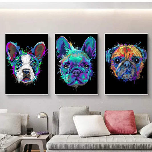 Abstracte aquarel Franse Bulldog Pug Posters Prints Canvas Schilderij Kleurrijk Dier Hond Wall Art Foto Woonkamer Cuadros