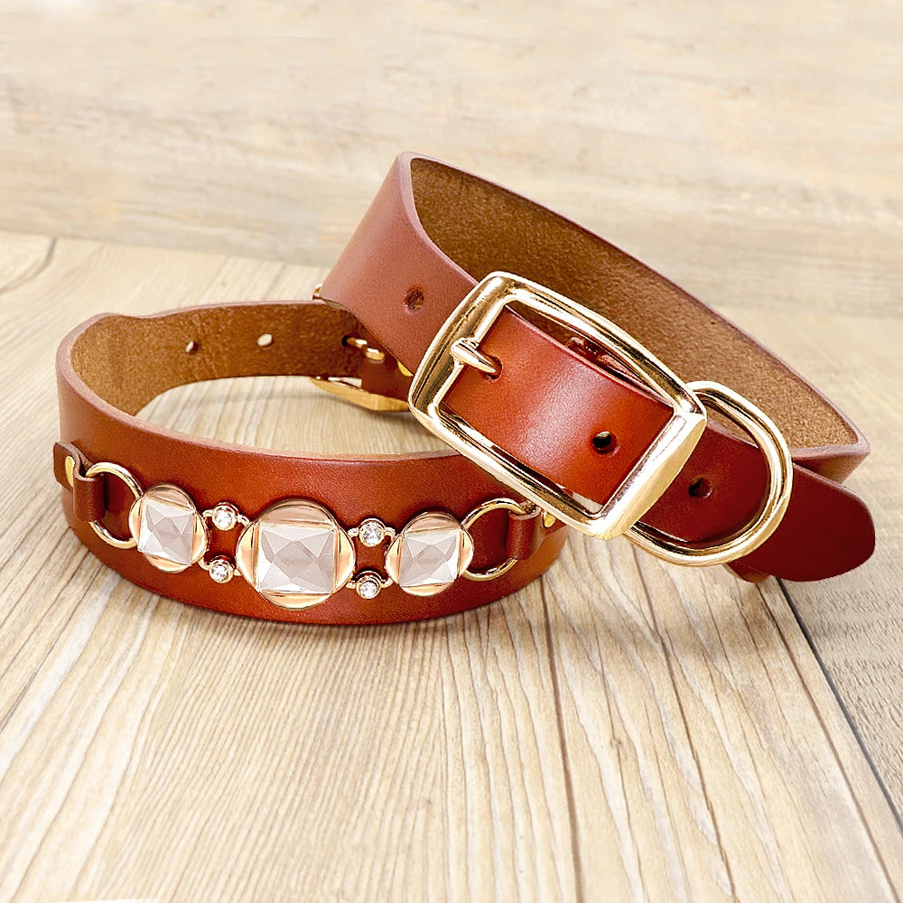 Luxurious Fashion Leather Collar Gold & Bling